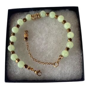 Handmade Gold and Light Green Beaded Women's Bracelet